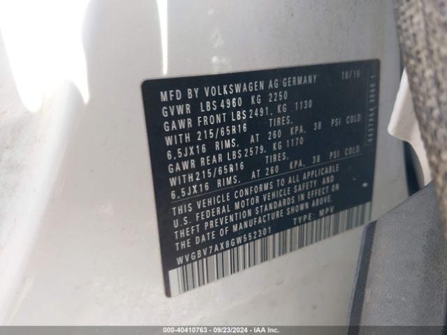 WVGBV7AX8GW552301 Volkswagen TIGUAN S