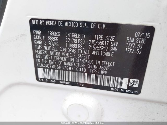 3CZRU6H37GM716019 Honda HR-V LX