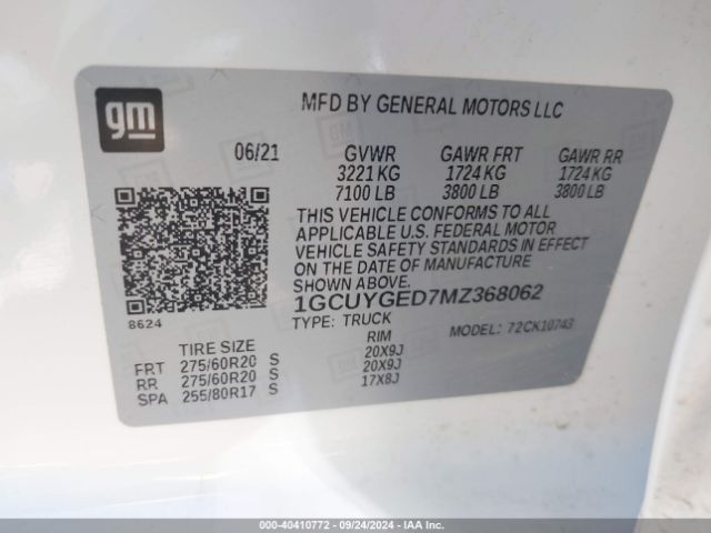 1GCUYGED7MZ368062 Chevrolet Silverado 1500 4wd  Standard Bed Ltz