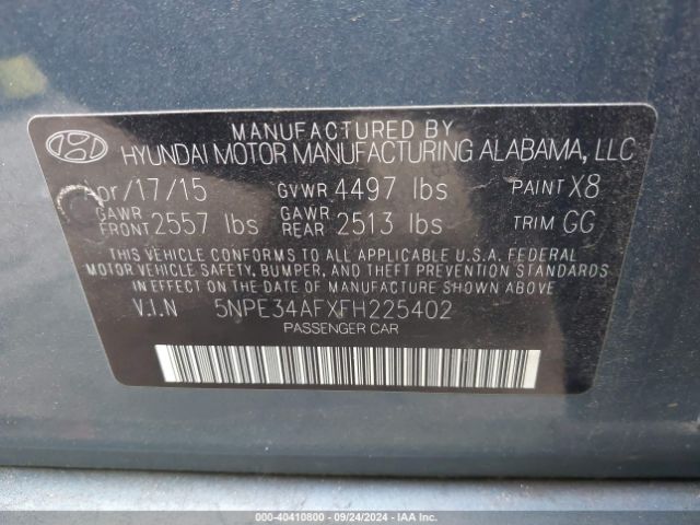 5NPE34AFXFH225402 Hyundai Sonata Sport