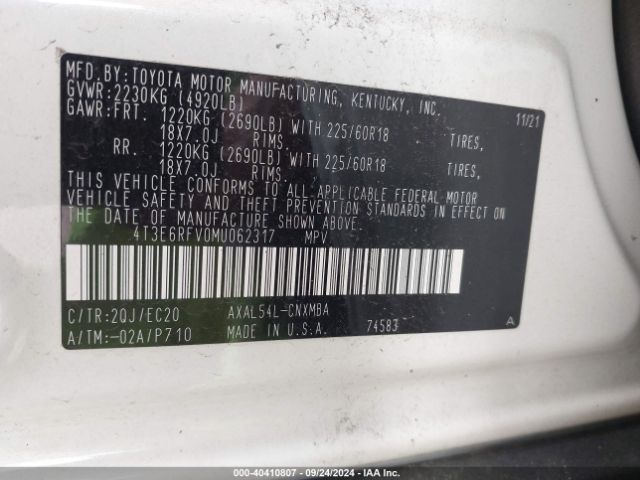 2021 TOYOTA RAV4 HYBRID 4T3E6RFV0MU062317 Photo 8