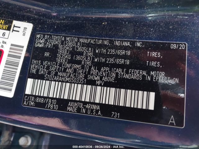 5TDZARAH0MS503351 Toyota Highlander Hybrid Le