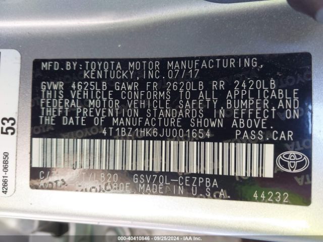 4T1BZ1HK6JU001654 Toyota Camry Xse V6