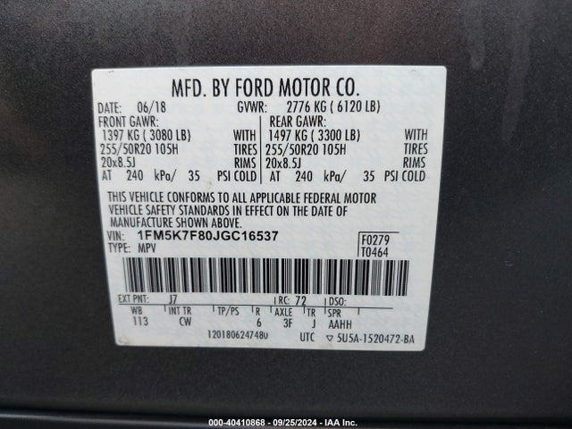 Ford Explorer Limited 2018 1FM5K7F80JGC16537 Image 9