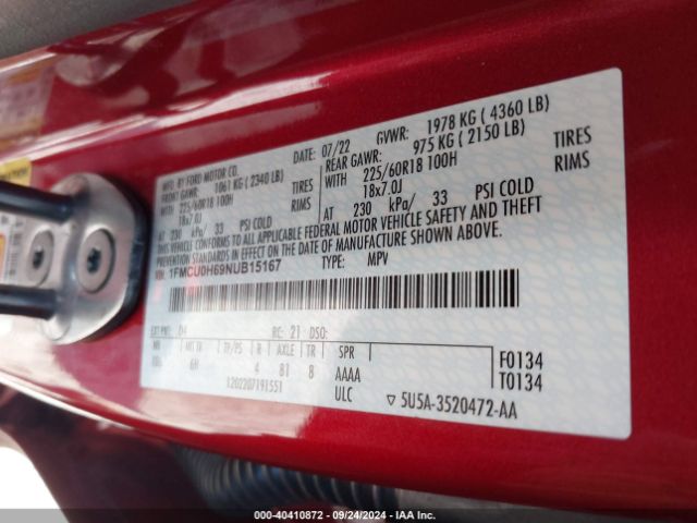 2022 FORD ESCAPE 1FMCU0H69NUB15167 Photo 8