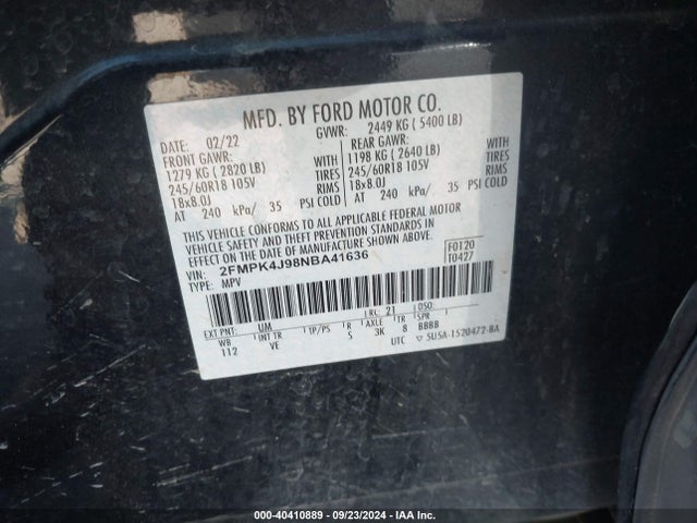 Ford EDGE SEL 2022 2FMPK4J98NBA41636 Image 9