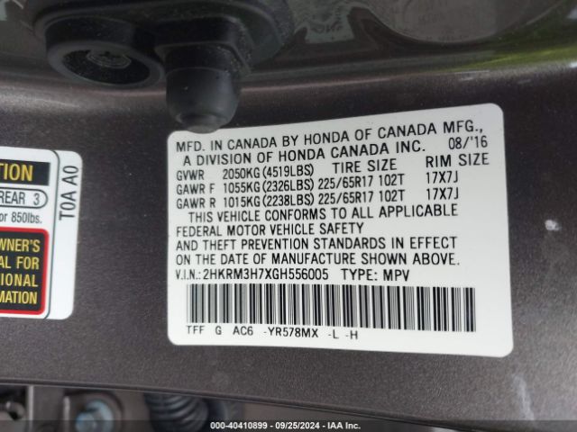 2HKRM3H7XGH556005 Honda Cr-v Ex-l
