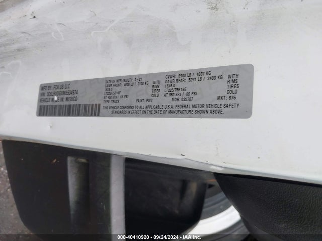 3C6LRVDGXME534974 RAM Promaster 2500 High Roof 159 Wb