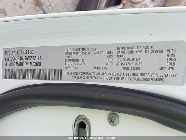 RAM 2500 Tradesman  4x2 8' Box 2021 3C6UR4HJ7MG572171 Image 9