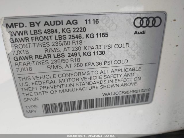 WA1JCCFS5HR010210 Audi Q3 2.0t Premium