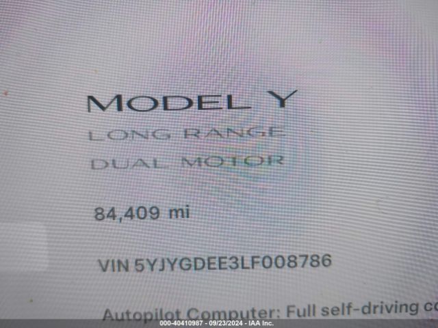 5YJYGDEE3LF008786 Tesla Model Y Long Range Dual Motor All-wheel Drive