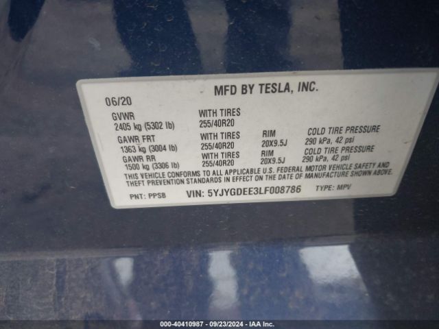 5YJYGDEE3LF008786 Tesla Model Y Long Range Dual Motor All-wheel Drive
