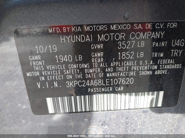 Hyundai ACCENT SE 2020 3KPC24A68LE107620 Image 9