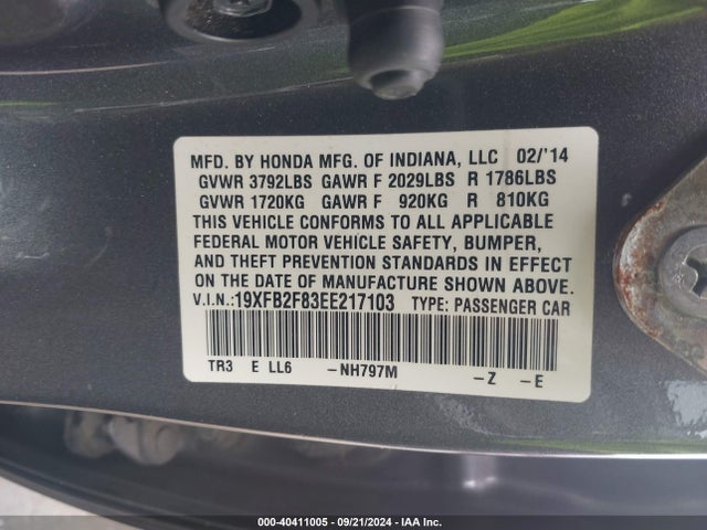 Honda CIVIC EX 2014 19XFB2F83EE217103 Image 9