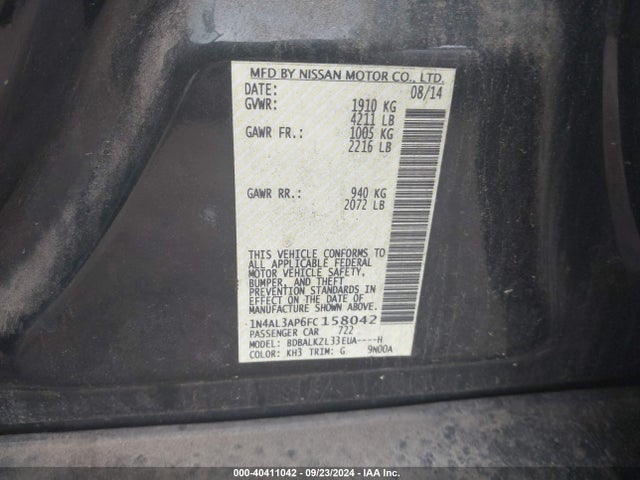 Nissan Altima 2.5 Sv 2015 1N4AL3AP6FC158042 Image 9