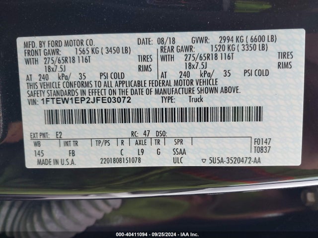 Ford F-150 Xlt 2018 1FTEW1EP2JFE03072 Image 9