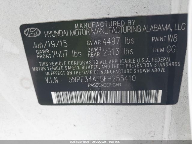 5NPE34AF5FH255410 Hyundai Sonata Sport