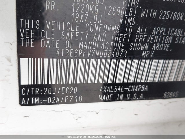 4T3E6RFV7NU084073 Toyota Rav4 Hybrid Xse