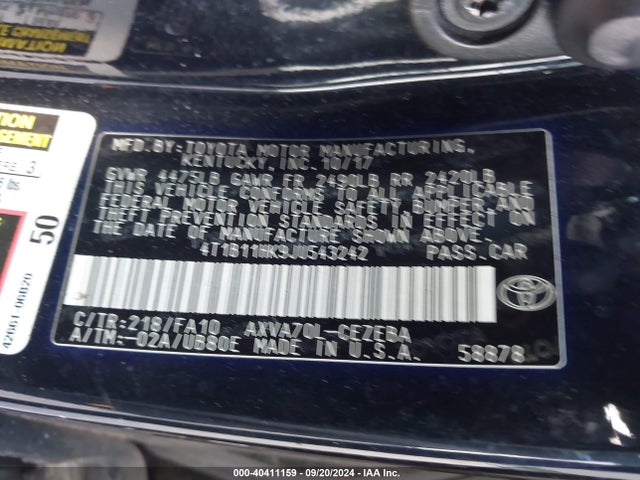 4T1B11HK9JU543242 Toyota CAMRY L