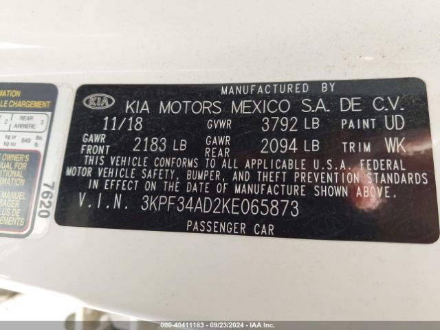 3KPF34AD2KE065873 KIA FORTE S