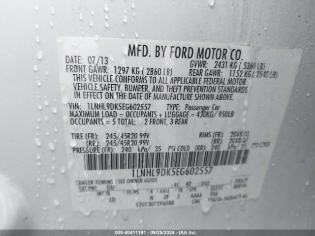 1LNHL9DK5EG602557 Lincoln MKS