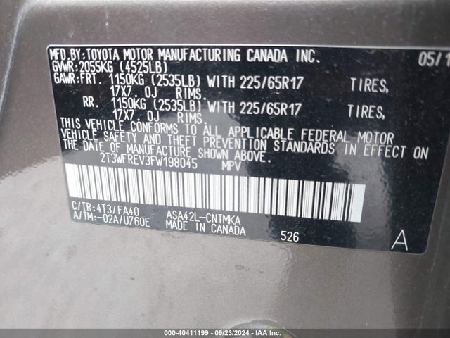 Toyota Rav4 Xle 2015 2T3WFREV3FW198045 Image 9