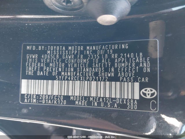 Toyota COROLLA SE 2020 5YFP4RCEXLP021172 Image 9
