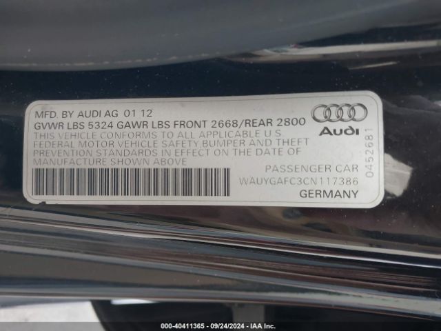 2012 AUDI A7 WAUYGAFC3CN117386 Photo 8