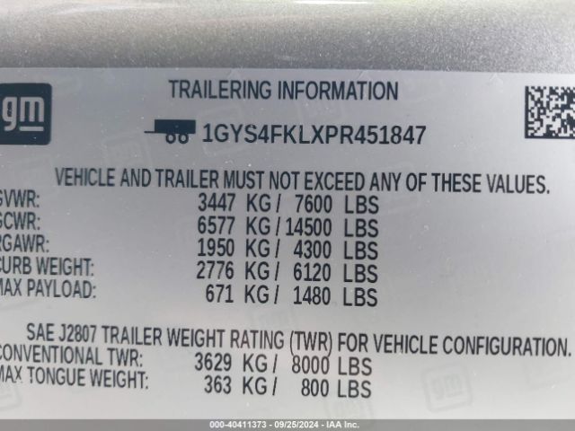 1GYS4FKLXPR451847 Cadillac Escalade 4wd Sport
