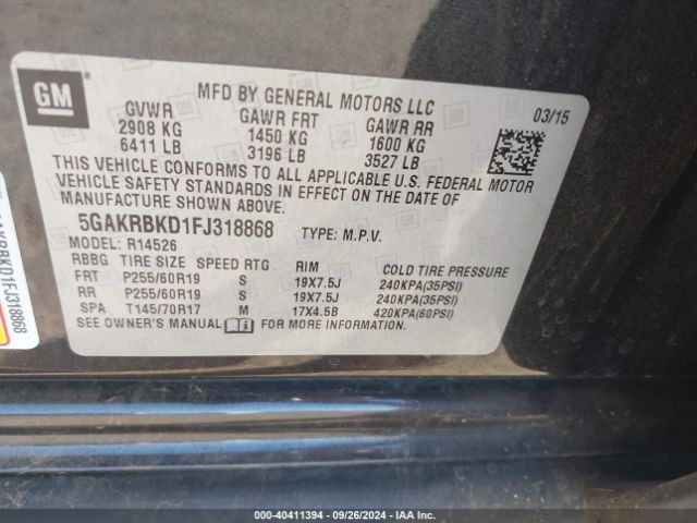 5GAKRBKD1FJ318868 Buick Enclave Leather