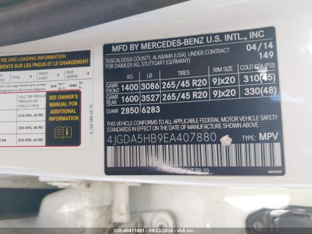 4JGDA5HB9EA407880 Mercedes-Benz Ml 350 4matic