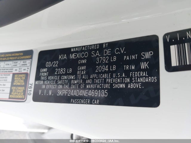 KIA Forte Lxs 2022 3KPF24AD4NE469135 Image 9