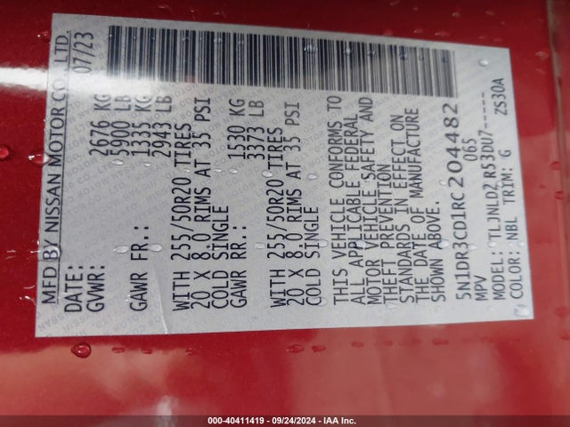 Nissan Pathfinder Sl 4wd 2024 5N1DR3CD1RC204482 Image 9