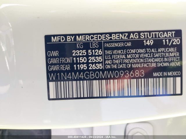 W1N4M4GB0MW093683 Mercedes-Benz GLB 250