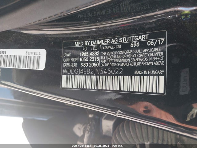 WDDSJ4EB2JN545022 Mercedes-Benz CLA 250