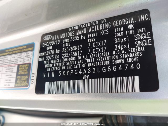 5XYPG4A33LG664740 KIA Sorento 2.4l L