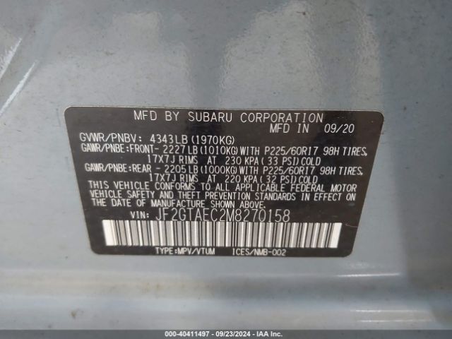 JF2GTAEC2M8270158 Subaru Crosstrek Premium