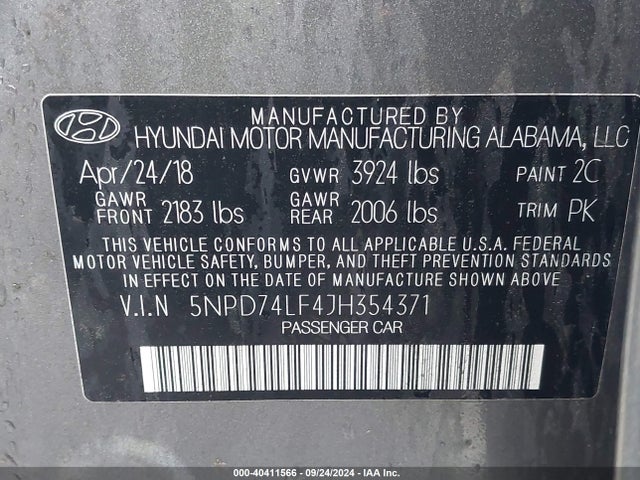 Hyundai ELANTRA SE 2018 5NPD74LF4JH354371 Image 9