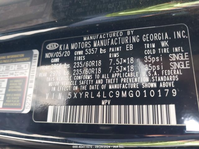 5XYRL4LC9MG010179 KIA SORENTO S