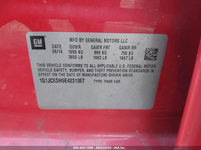 Chevrolet Sonic Lt Auto 2014 1G1JC6SH9E4231067 Image 9