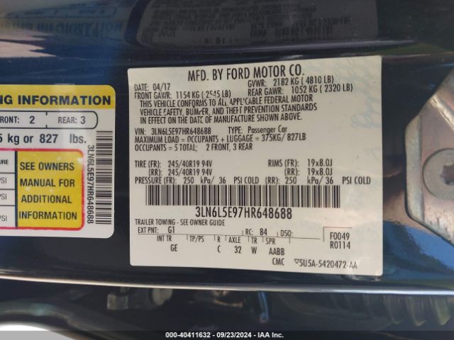 3LN6L5E97HR648688 Lincoln Mkz Reserve