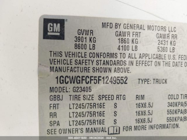 1GCWGFCF5F1249552 Chevrolet Express 2500 Work Van