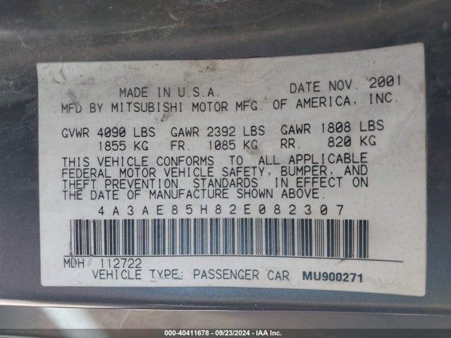 2002 MITSUBISHI ECLIPSE SPYDER 4A3AE85H82E082307 Photo 8