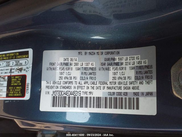 JM3TB3CA4E0445319 Mazda Cx-9 Touring