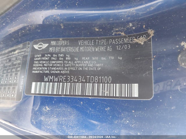 2004 MINI COOPER S WMWRE33434TD81100 Photo 8