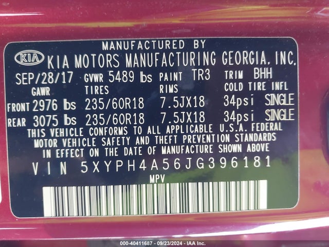 KIA Sorento 3.3l Ex 2018 5XYPH4A56JG396181 Image 9