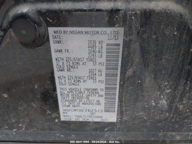 Nissan ROGUE SV 2016 5N1AT2MT5GC762515 Image 9