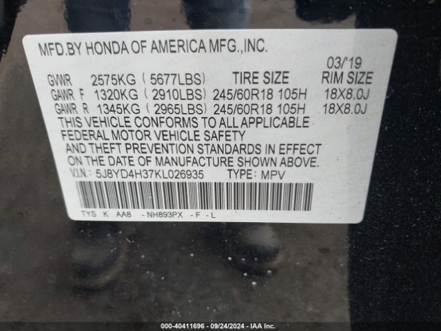 5J8YD4H37KL026935 Acura Mdx Standard