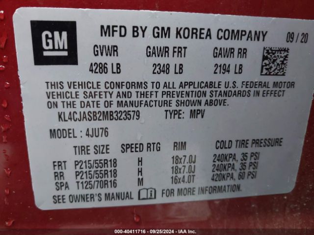 KL4CJASB2MB323579 Buick Encore Fwd Preferred
