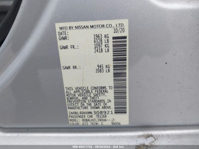 1N4BL4DVXMN308921 Nissan Altima Sv Fwd